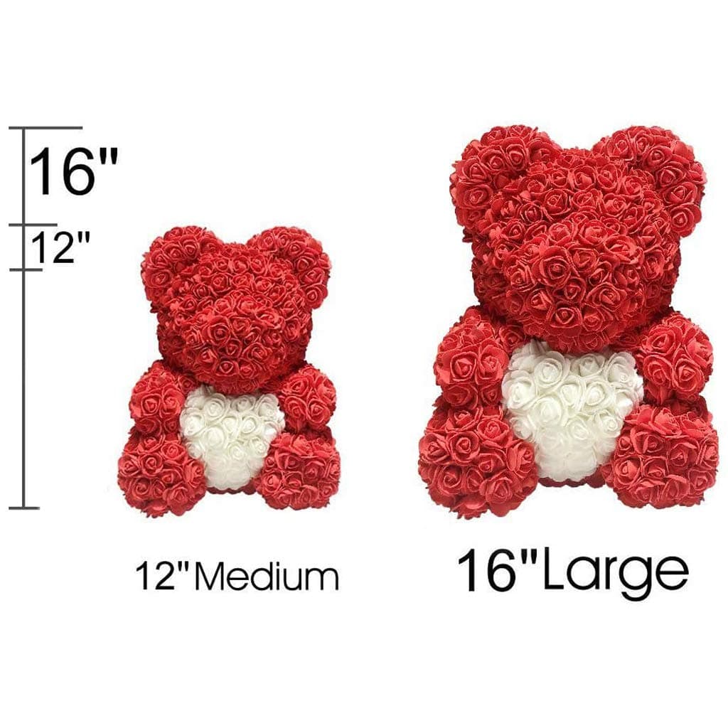 Rose Bear with Heart, Teddy Bear Rose Bear Artificial Rose Bear Forever Rose Everlasting Flower for Anniversary's Birthdays Bridal Showers Mothers,16