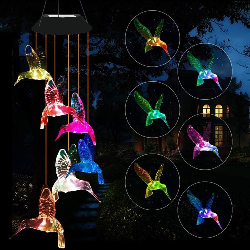 Gerhannery LED Solar Wind Chime Light Present Spiral Spinner Color Changing Garden Lamp Waterproof Outdoor Decorative Romantic for Patio Yard Garden with Hook (Round)