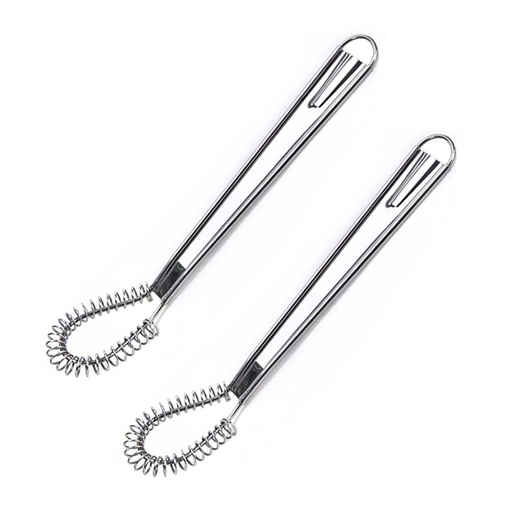 2 Pack Stainless Steel Mini Spring Egg Beater Silicone Whisk Magic Hand Held Sauce Stirrer Blender Milk Frother Foamer Coffee Mixer (Steel Coil)