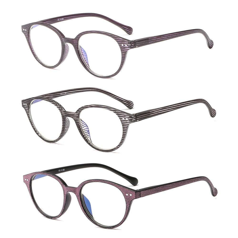 SUERTREE Anti Blue Reading Glass 3 Pack Spring Hinge Rivet Computer Glasses Wood Transparent Grain Men Women Comfort Anti Rays Eyewear JH180