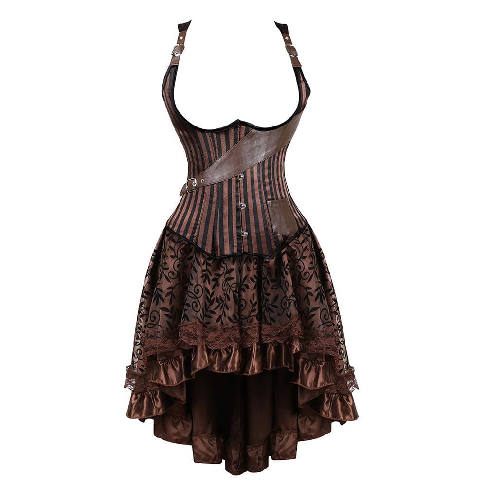 Gothic Steampunk Striped Underbust Corsets with Lace Skirt Plus Size Corset Dress