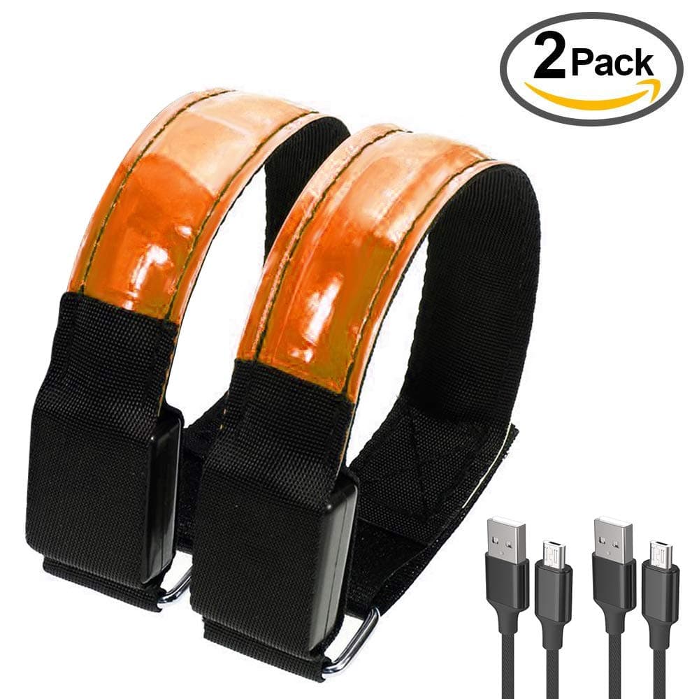 ATNKE LED Armband, 2 Pack USB Rechargeable High Visibility Light Up Sports Wristbands, Adjustable Glowing Bracelets for Runners, Joggers, Pet Owners, Cyclists