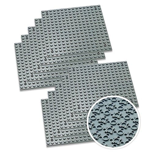 Nicolababe Building Brick Baseplates - 5" x 5" or 16 x 16 Studs (10-Pack) Stackable Base Plates with 1 Set of Door &amp; Window Blocks - Compatible with All Major Brick Sets (Gray)