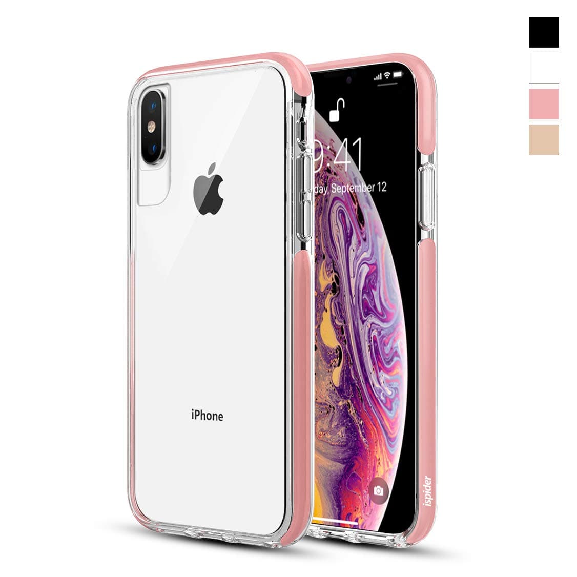 Ispider Clear Case For iPhone Xs MAX Case, 3 Meters Military Grade Anti-Fall, Anti-Scratch, Thin Slim Cover Dual Layer Bumper Case for Apple iPhone Xs Max (2018) (6.5 Inch) - Pink