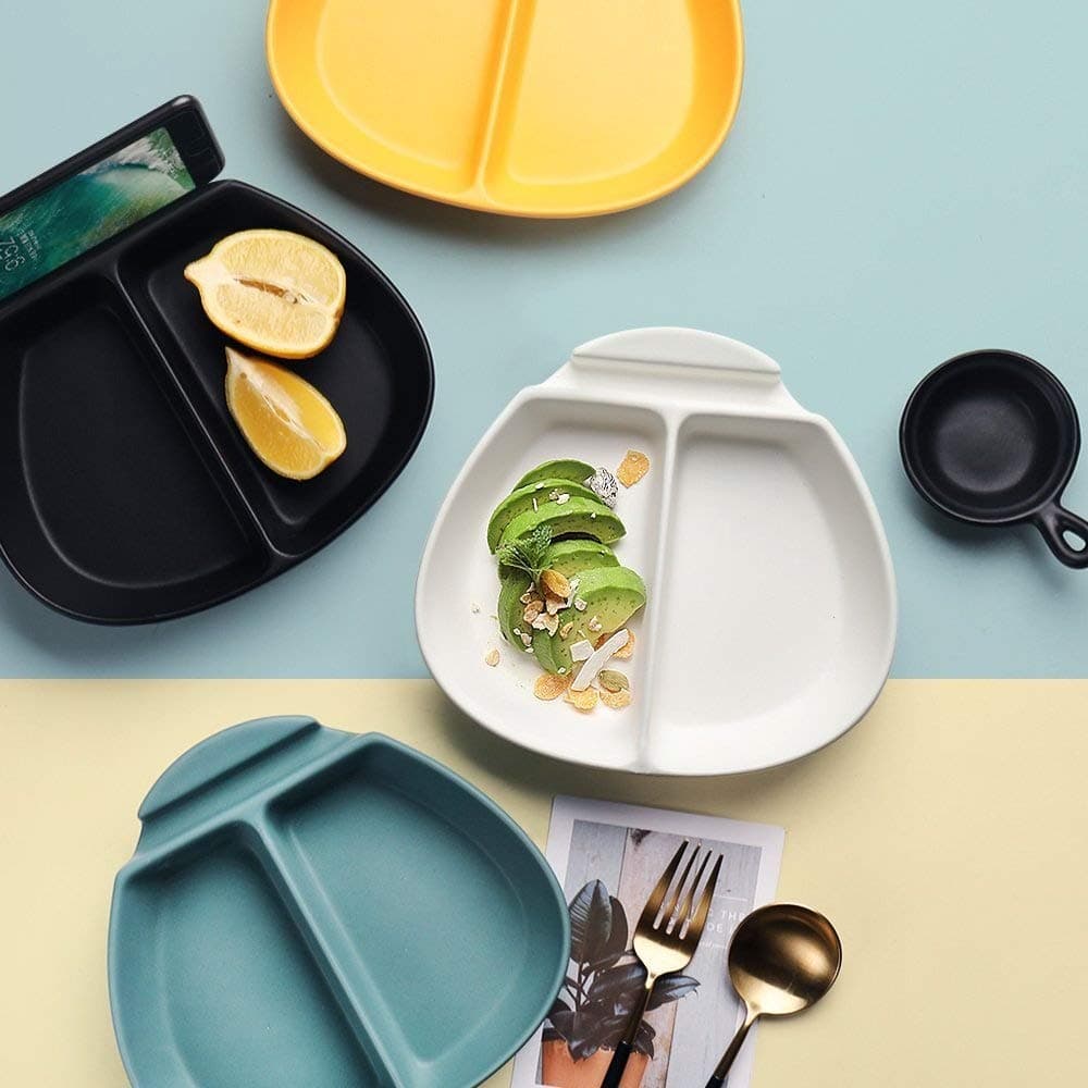 Divided Plates Set - Dishwasher and Microwave Safe - Healthy Portion Control Ceramic Dinner Plate - 18.5x19.5 cm(7.3"x7.7”) Pack of 4 - Best for Adults & Teens Daily Use by BANFANG