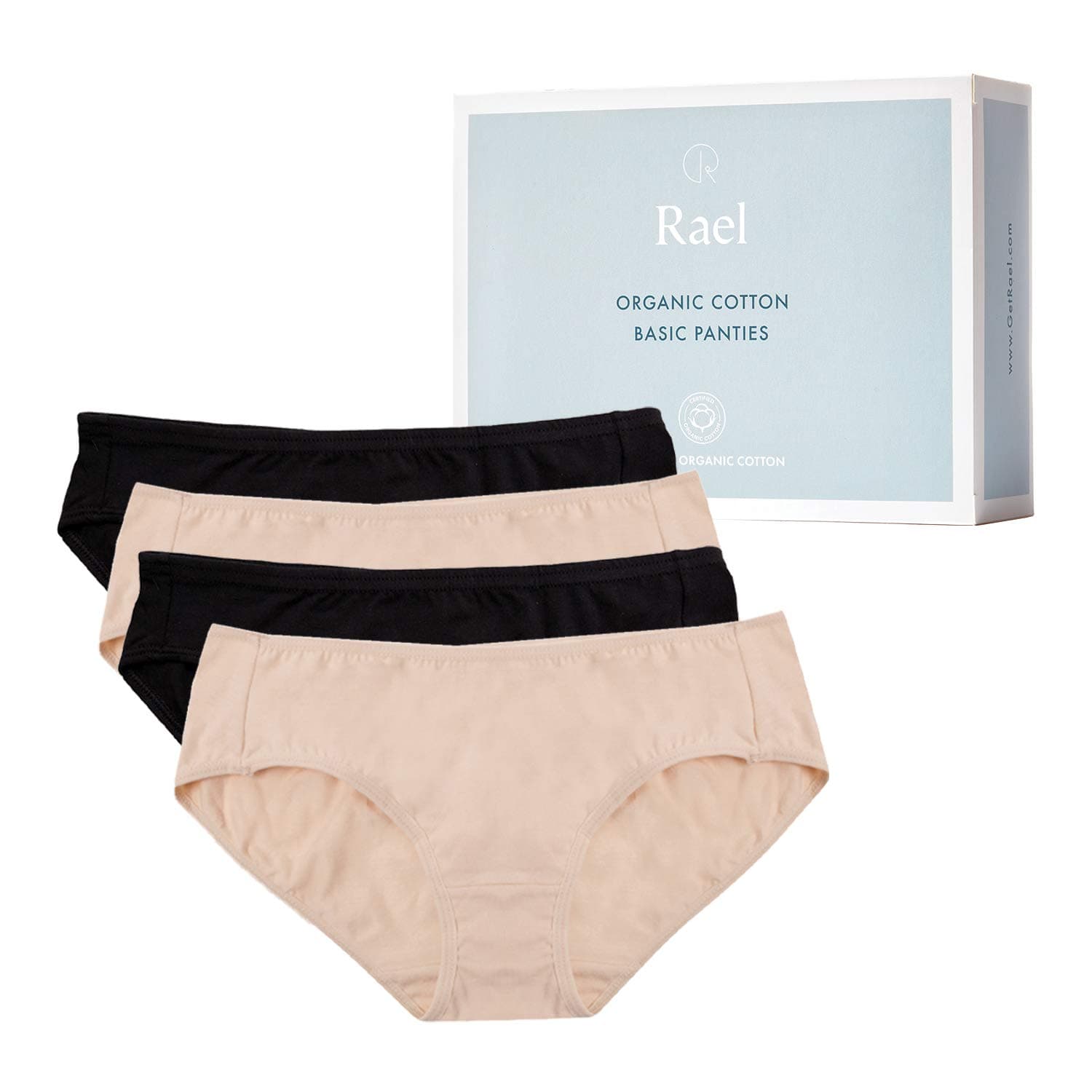 Hesta Women's Organic Cotton Basic Panties Underwear 4 Pack (X-Small, 2black/2natural)