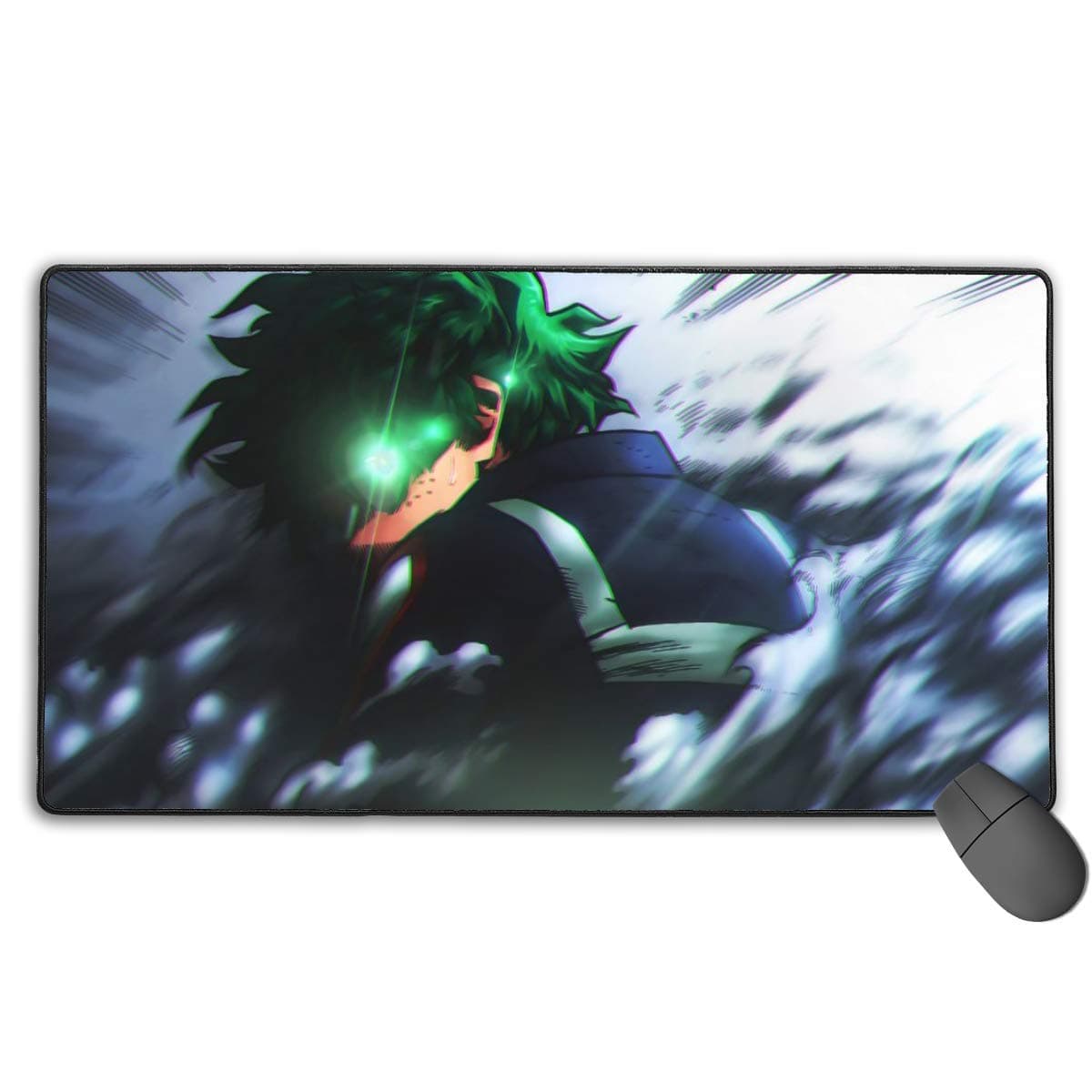 Extra Large Gaming Mouse Pad with Anti-Slip Rubber Base, Water-Resistant Laptop Mac Keyboard Pad Optimized for Gamer Travel 15.7 X 29.5 in, Anime HeroAca Bnha Green Eyes Midoriya Izuku Deku Poster