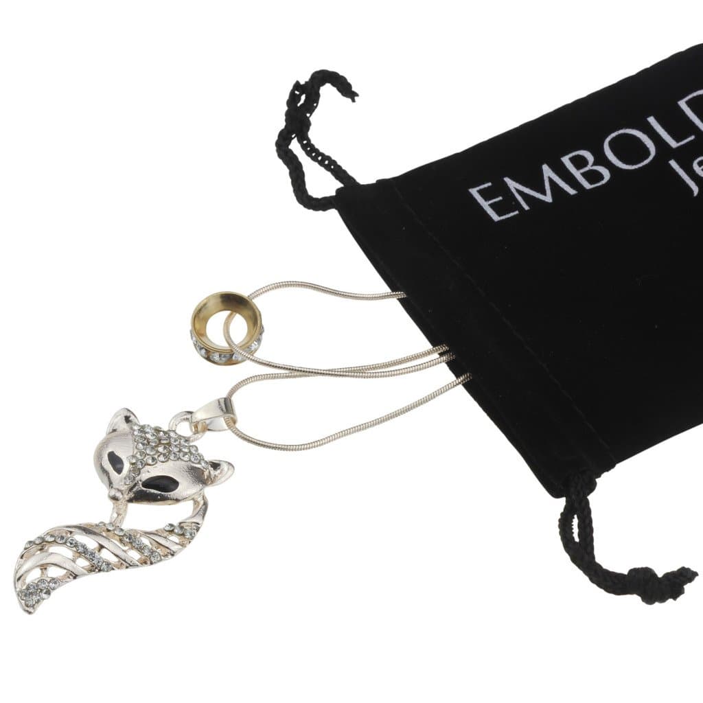 Layered Gold Crystal Fox and Ring Iced Out Sugar Glider Mood Double Two Chain Necklace - Best Jewelry Accessories Gift for Women Girl Teen