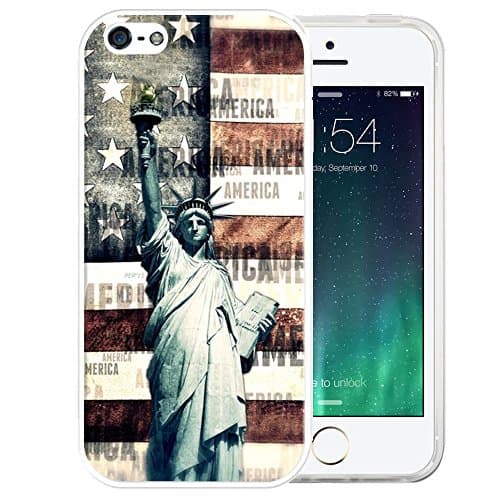 iPhone SE Case, LAACO Beautiful Clear TPU Case Rubber Silicone Skin Cover for iPhone 5/5S/SE - Statue of Liberty pattern