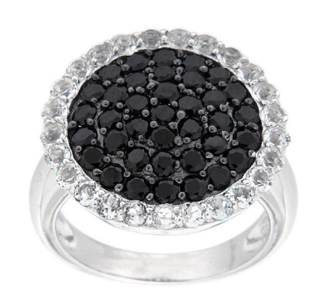 Pearlz Ocean Black Spinel Round Cluster Ring with White Topaz Accents