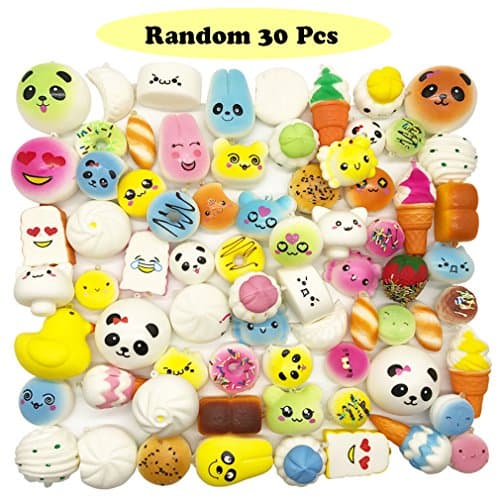 Yeng Random 30pcs Squishies Slow Rising Kawaii Medium Mini Soft Foods Squishy Cake Panda Bread Buns Phone Charms Straps Fun Toys Gifts