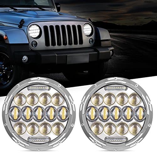7" Chrome 75W CREE LED Headlights Hi/Lo Beam With Daytime Running Light (DRL) For Jeep Wrangler Harley Davidson Trucks Off Road lights w/H4 to H13 Adapter(DOT Approved) 1 Pc