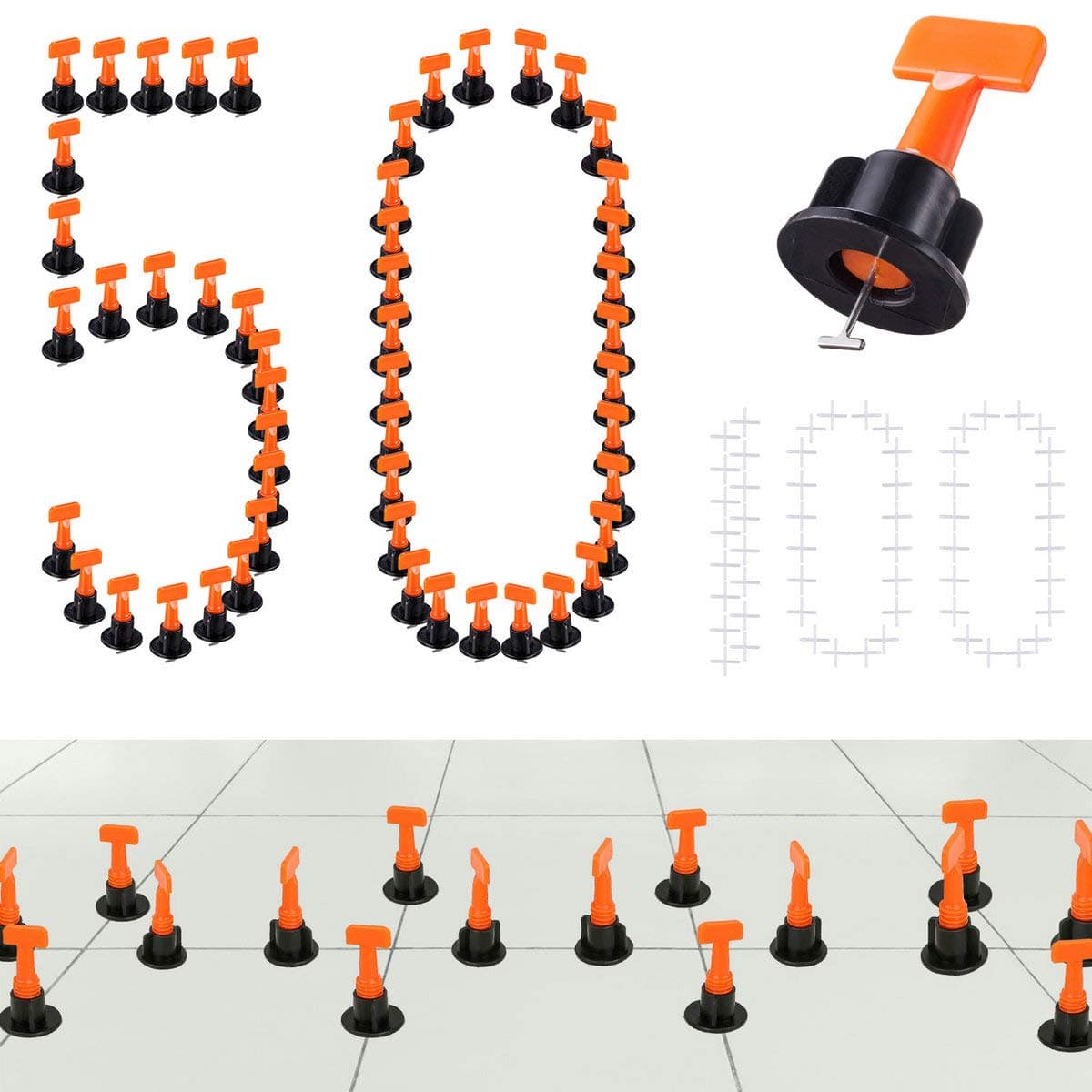 Tiles Leveling System Kits 50 PCS 2mm Tile Spacer 100 PCS, DIY Tiles Leveler Spacers with Wrench, Reusable Flooring Level Tile levellers, Wall & Floor Construction Tools By Tanek