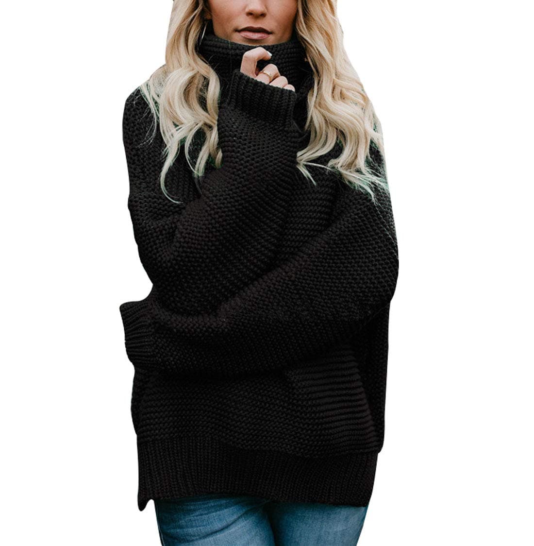 Esgent Womens Turtleneck Oversized Loose Long Sleeve Chunky Knit Pullover Sweater Black