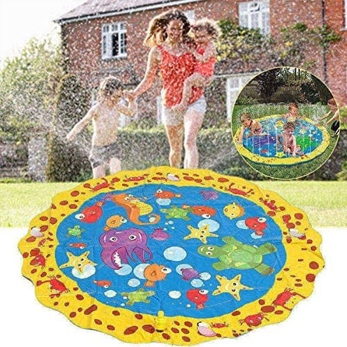 SUMDY Splash Play Mat, Sprinkle Play Mat,40 inch Diameter Water Outdoor Mats for Hot Summer Swimming Party Beach Pool Play Sprinkler Pad
