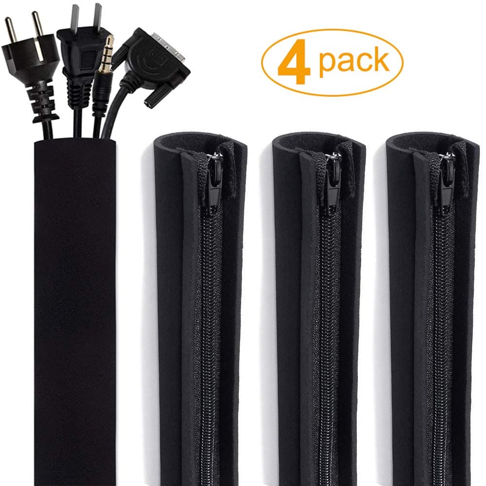 Bibolin Cable Management Sleeve, Cord Organizer Management System for TV, Computer, Office, Home Entertainment, 19 - 20 Inch Flexible Cable Sleeve Wrap Cover Organizer with Zipper, 4 Pack