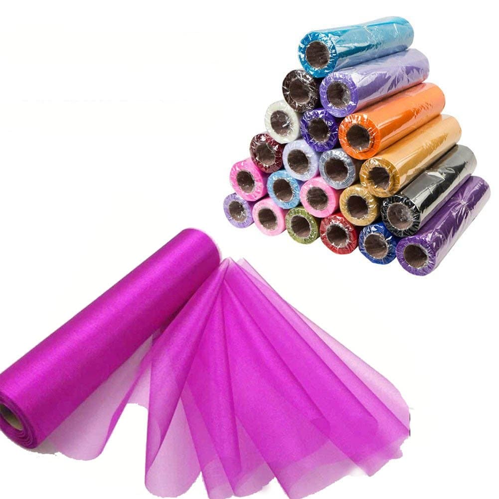 Meijuner 29CM Width X 25M Length Organza Roll Sashes Fabric Table Runner Chair Sashes Bow for Decoration (Fuchsia)