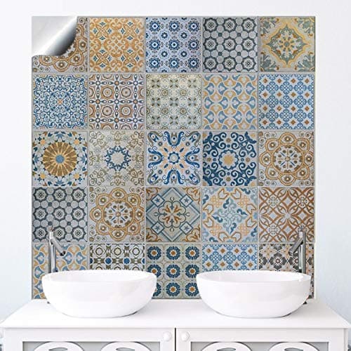 Multi Pack of 24 Victorian Moroccan Traditional Wall Tile Sticker Transfers Retro Mosaic Style 6x6 Self Adhesive Peel & Stick Kitchen Bathroom Decals. Six inch Tile Cover Ups for Home Decor - T60