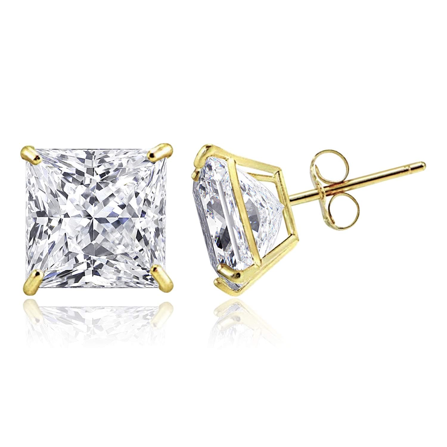 TIONEER 14K Solid Gold or Sterling Silver Stud Earrings for Women and Men Cubic Zirconia Round Cut & Princess Cut (3mm - 9mm)