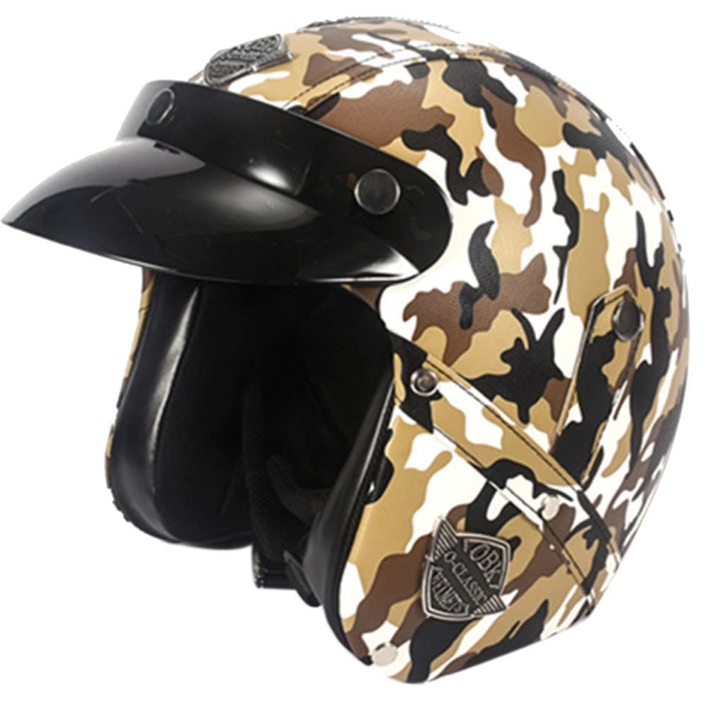 ZJRA Open Face 3/4 Pilot Jet Retro Chopper Biker Motorcycle Helmet for Cruiser DOT ECE Certified,Yellow Camouflage,L57~59cm