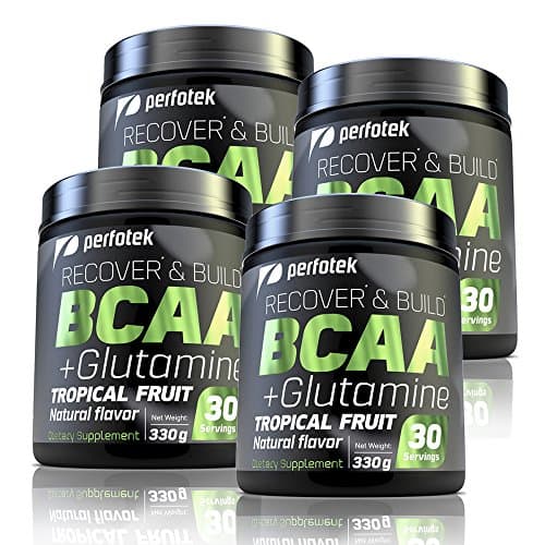 4 Pack Perfotek BCAA + GLUTAMINE Amino Acids Powder - Tropical Fruit Natural Protein Mix Drink for Muscles - 120 servings