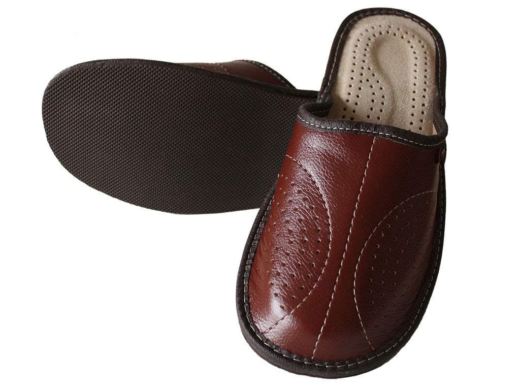 PAFOLIMens Leather Slippers Brown, Black Size 6.5-11