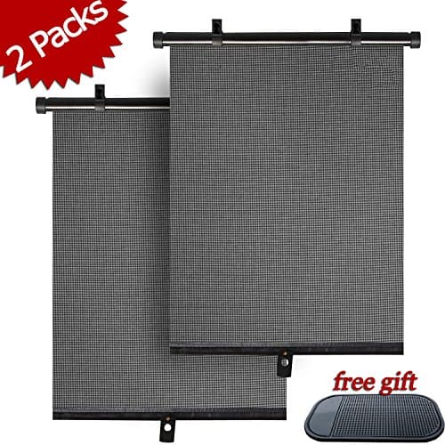 ATUNME Car Window Shade, Sun Shades for Side Windows, Automatic Roller Retractable Rear Sunshade with 6 Suction Cups & a Cell Phone Holder, UV Protection for Baby & Pets(2 Pack)