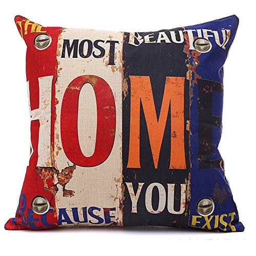 Doupoo Square LOVE Theme Cotton Throw Pillow Case Distressed Vintage Cushion Cover 18 x 18 - Pillow cover Decorative (18 x 18 inch, HOME)