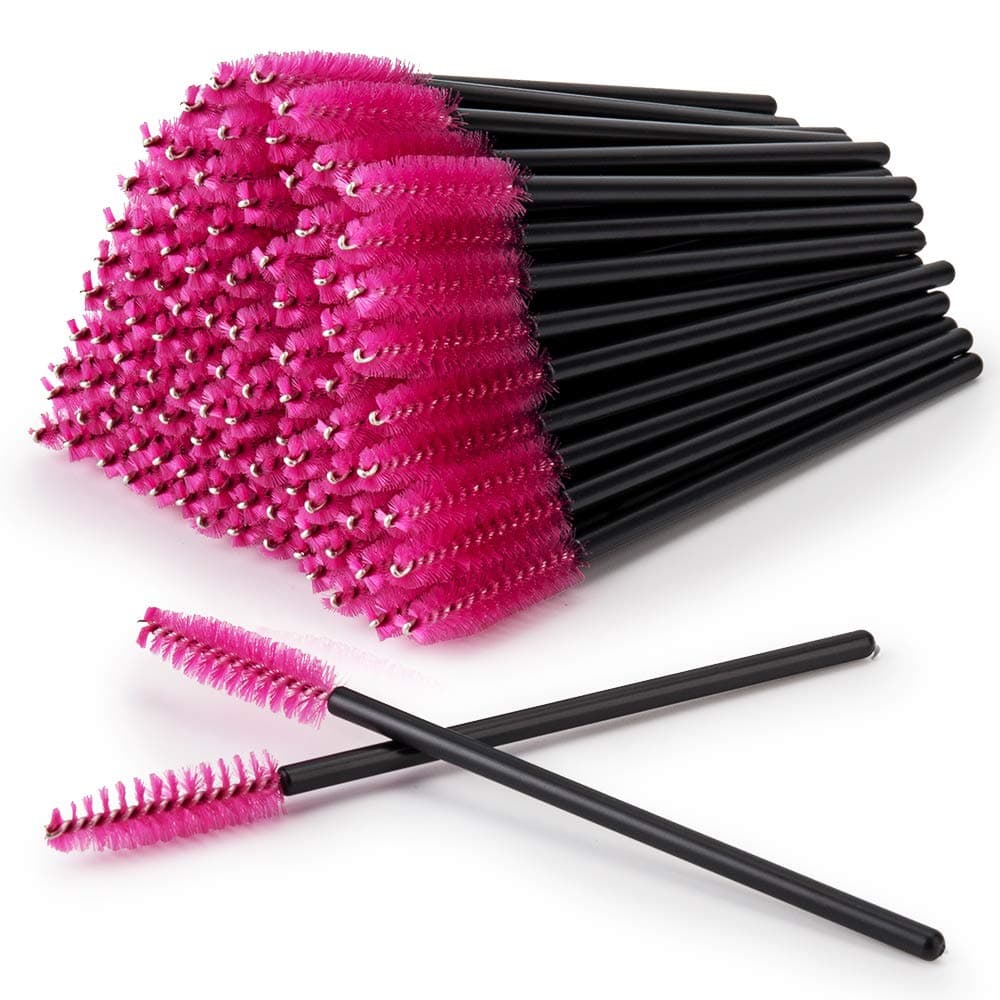 100 PCS Disposable Eyelash Brushes Tools, Hopttreely Premium Mascara Brushes Wands Eyebrow Applicator Makeup Kits (Black-Rose)