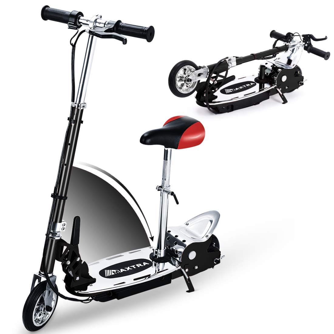 Upgrade E120 Adjustable Handlebar Height and Seat Folding Electric Scooter with Removable Seat for Kids,177lbs Max Weight Capacity No Kick to Start Motorized Scooters, up to 10 mph -Black