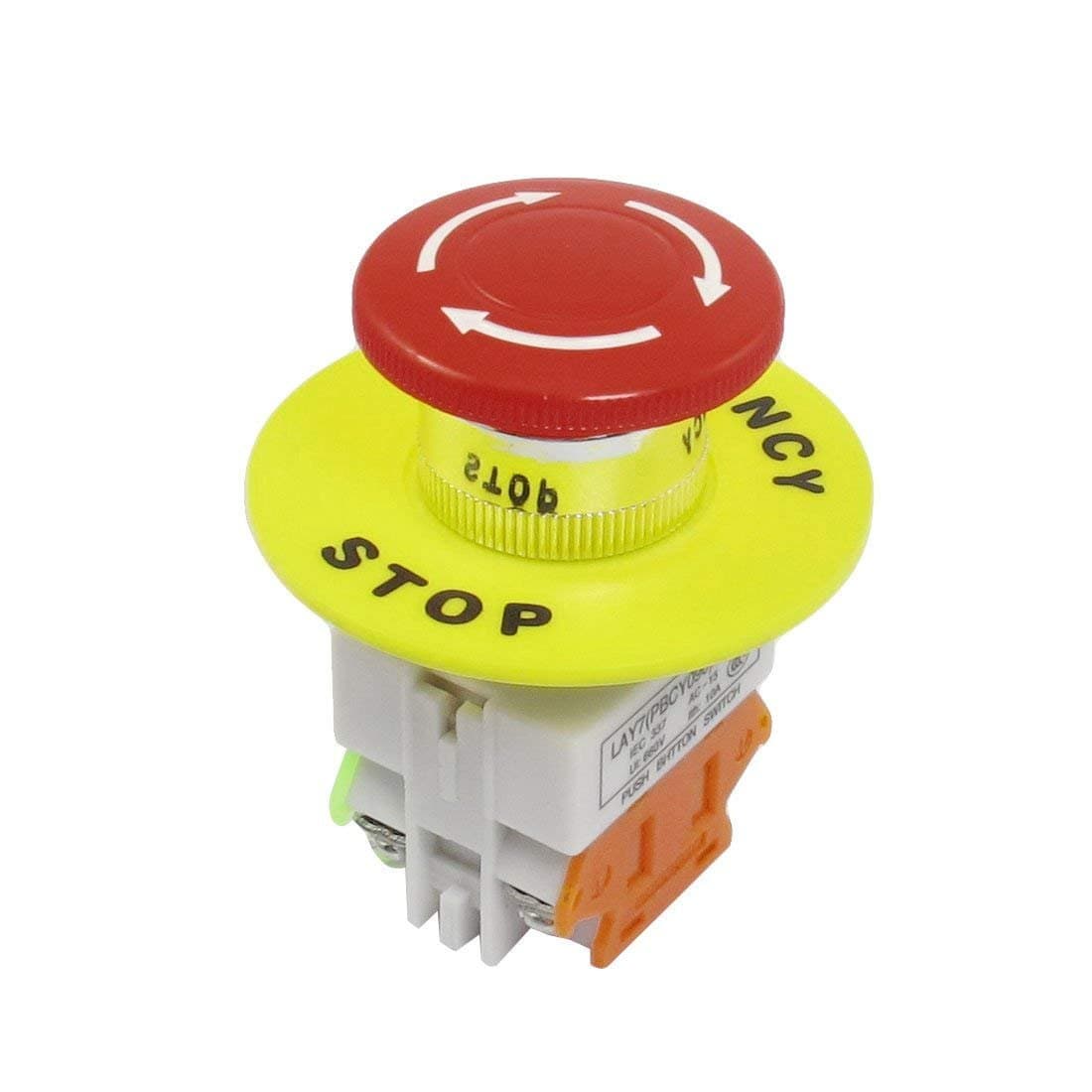WAF Red Mushroom Cap 1NO 1NC DPST Emergency Stop Push Button Switch AC 660V 10A(1pack)