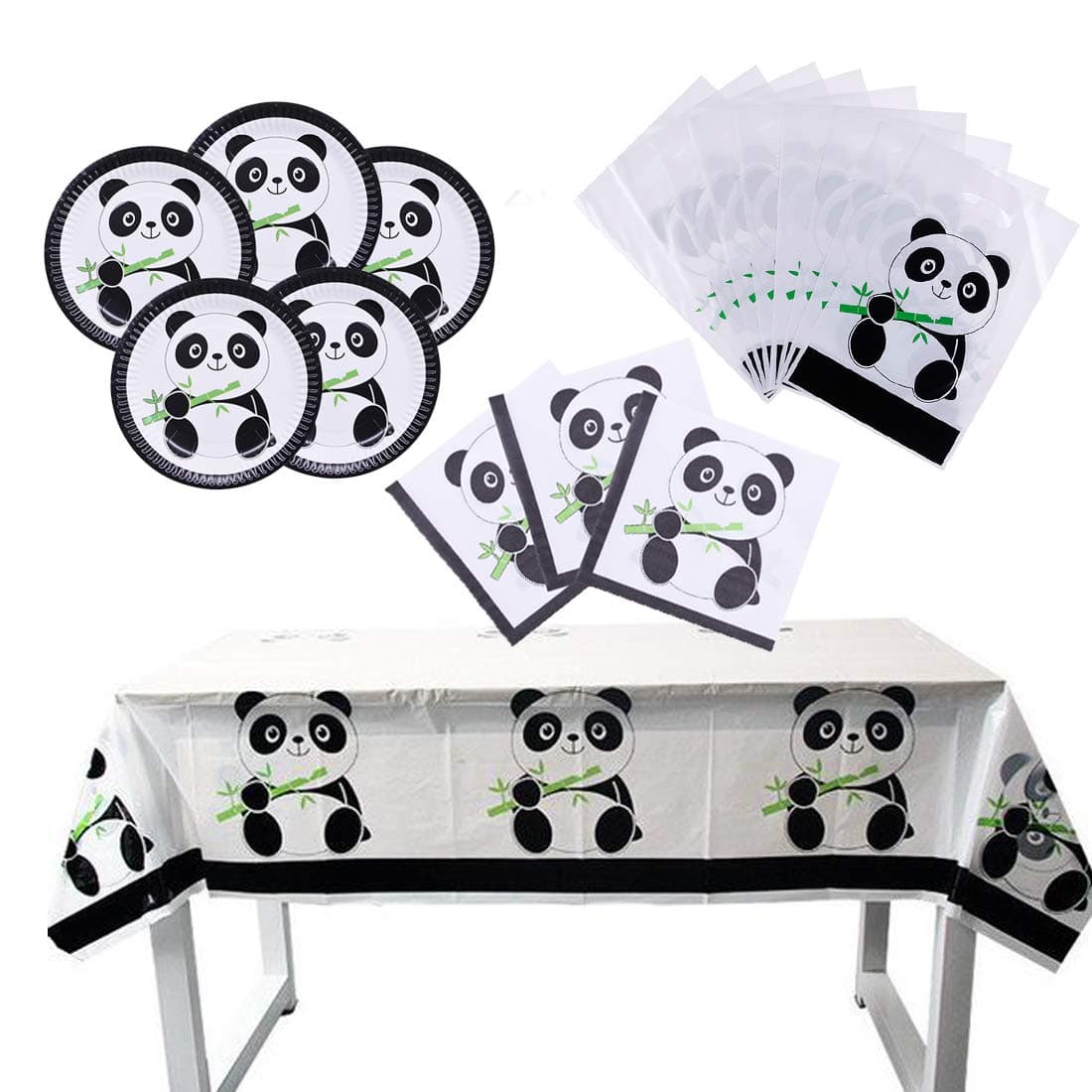 Panda Party Supplies Set,Panda Disposable Tableware,Tablecloth,Plates,Napkins,Gift Bag For Baby Shower Birthday Decorations Pack of 61