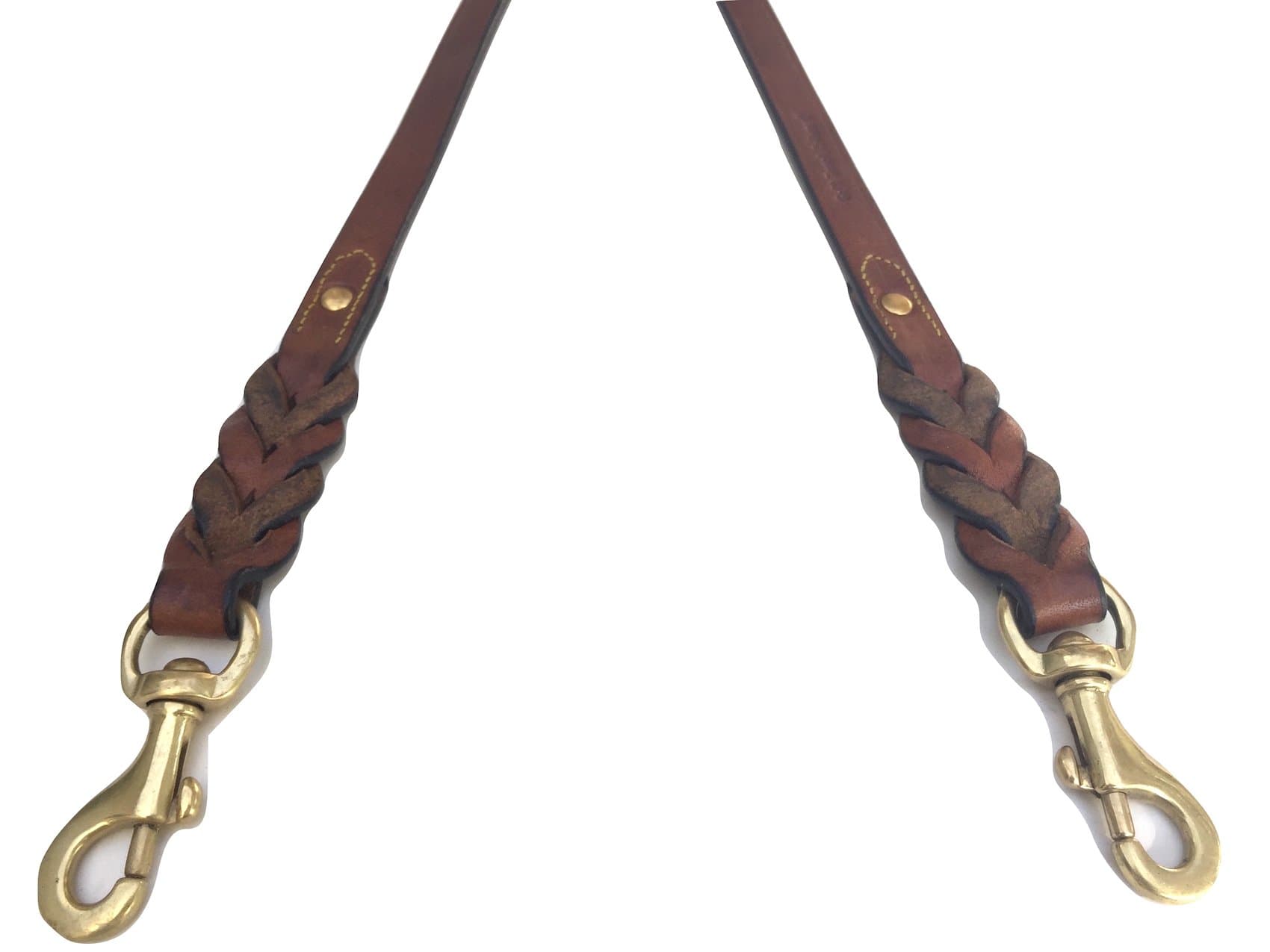 Leather Braided Coupler Dog Leash for Two Dogs, Brown - Walk 2 Dogs with only 1 Lead - 18 Inches Long x 3/4 inch Wide