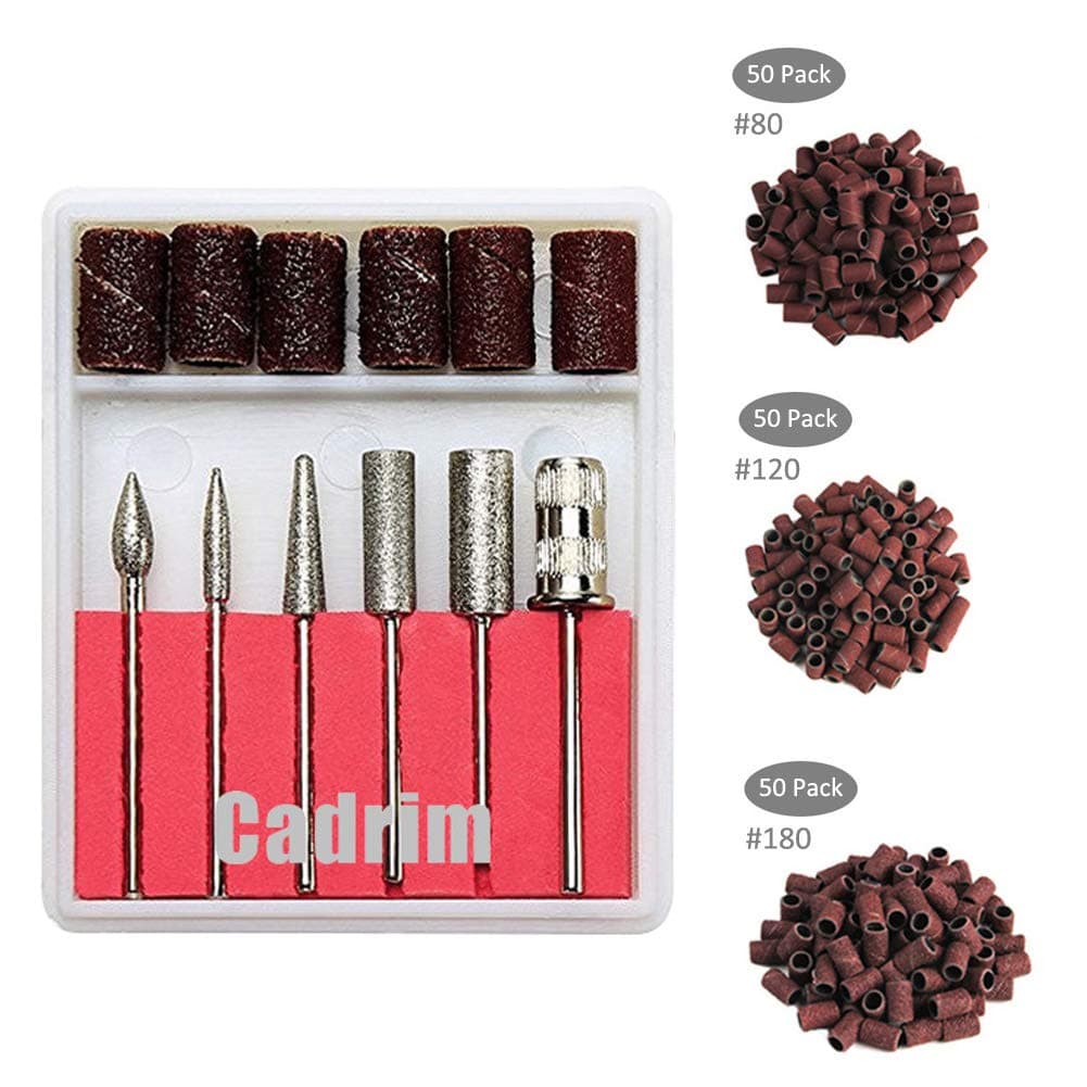 Cadrim Nail Art Drill Bits and Sanding Bands Sets, Electric Nail Drill Machine Replacement Bits for Nail Filing with 6 Bits and 150PCS Sanding Bands