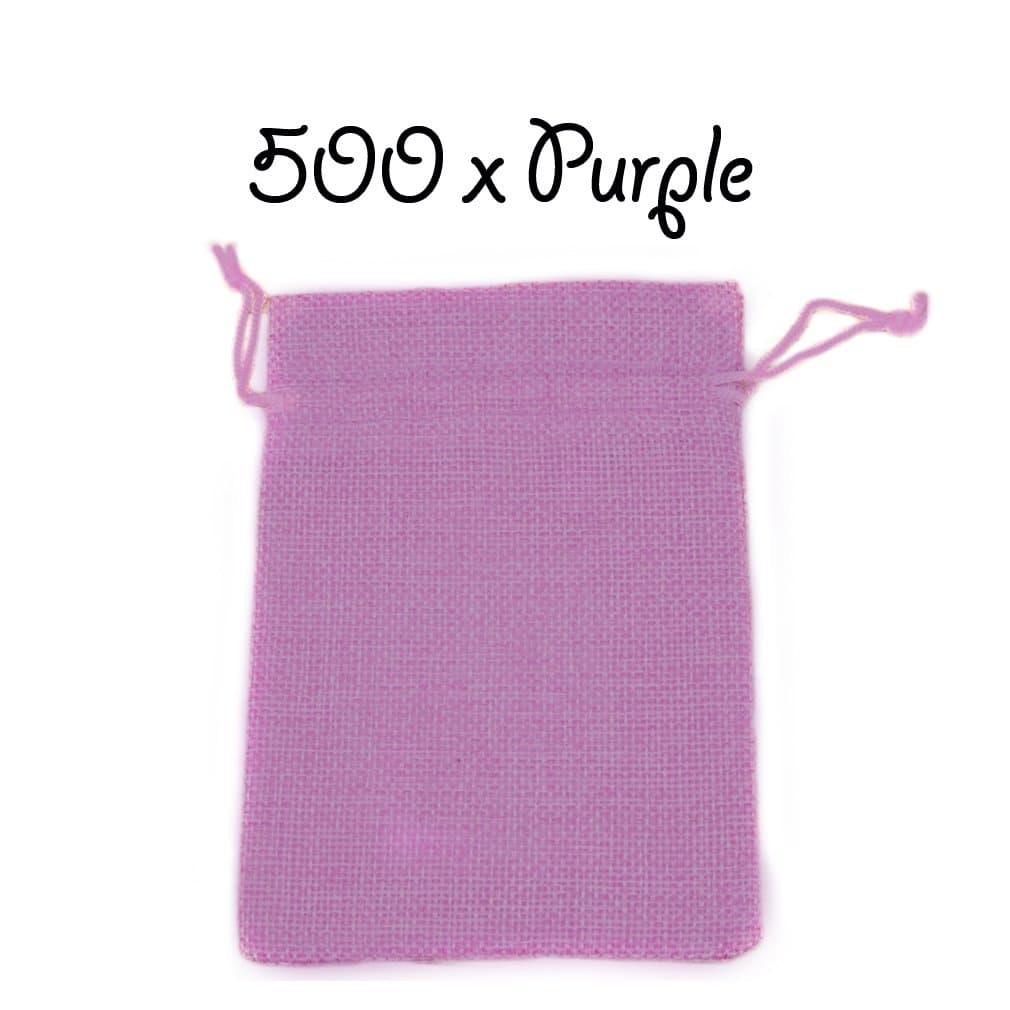 The Cufflink Shop 500 x Purple Drawstring Strong Jute Burlap Hessian Wedding Pouches Favour Bags Jewellery Pouch 10 x 14 cm