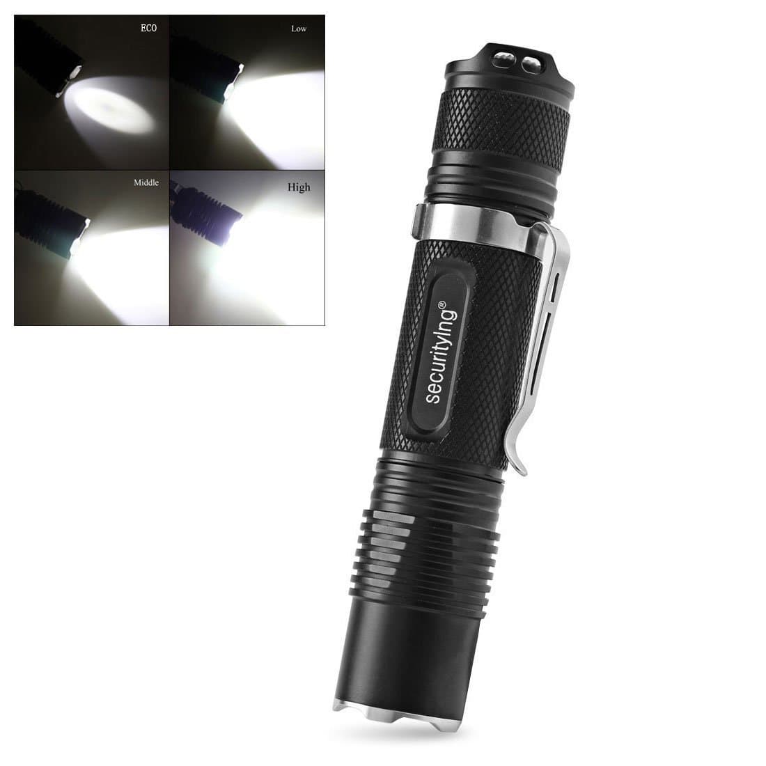 SecurityIng Handheld 800LM 4 Modes XM-L2 LED Pocket Torch Mini Portable EDC Aluminum Tactical Flashlight for Camping Hiking Outdoor(Battery Not Included)