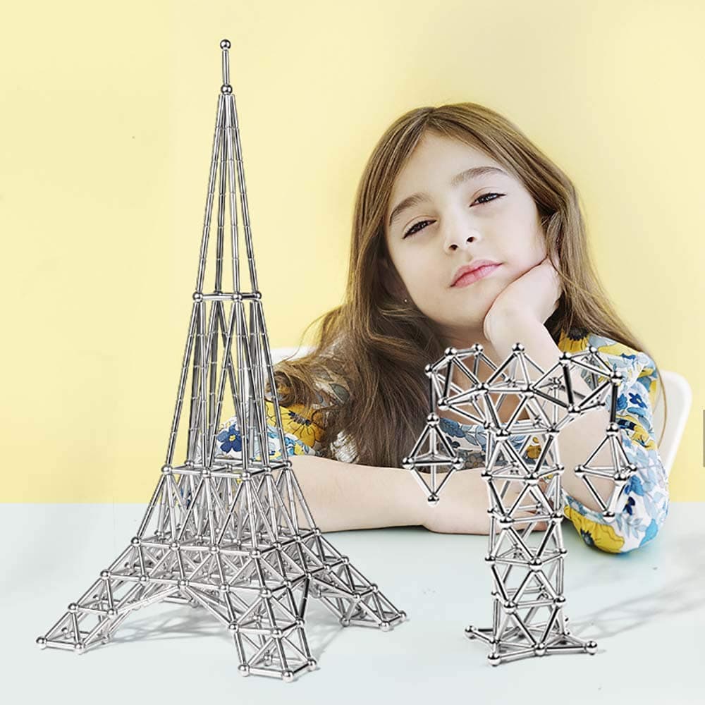 JOYFEEL 3D Puzzle 126Pcs Magnet Building Blocks Construction Set 52 Magnetic Sticks 74 Non-Magnetic Ball Puzzle Stacking Game Sculpture Desk Toys