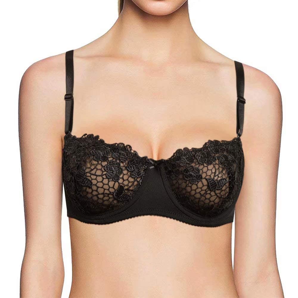 Vgplay Underwire See Through Unlined Everyday Bras Sexy Lace Mesh Bralette 1/2 Demi Cup