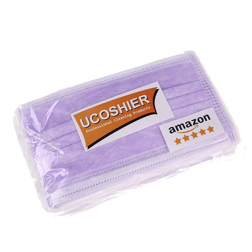 UCOSHIER 50Pcs Disposable Earloop Face Mask 3-Ply Non-woven Mouth Cover Filter Dust Medical Surgical Face Masks,Purple