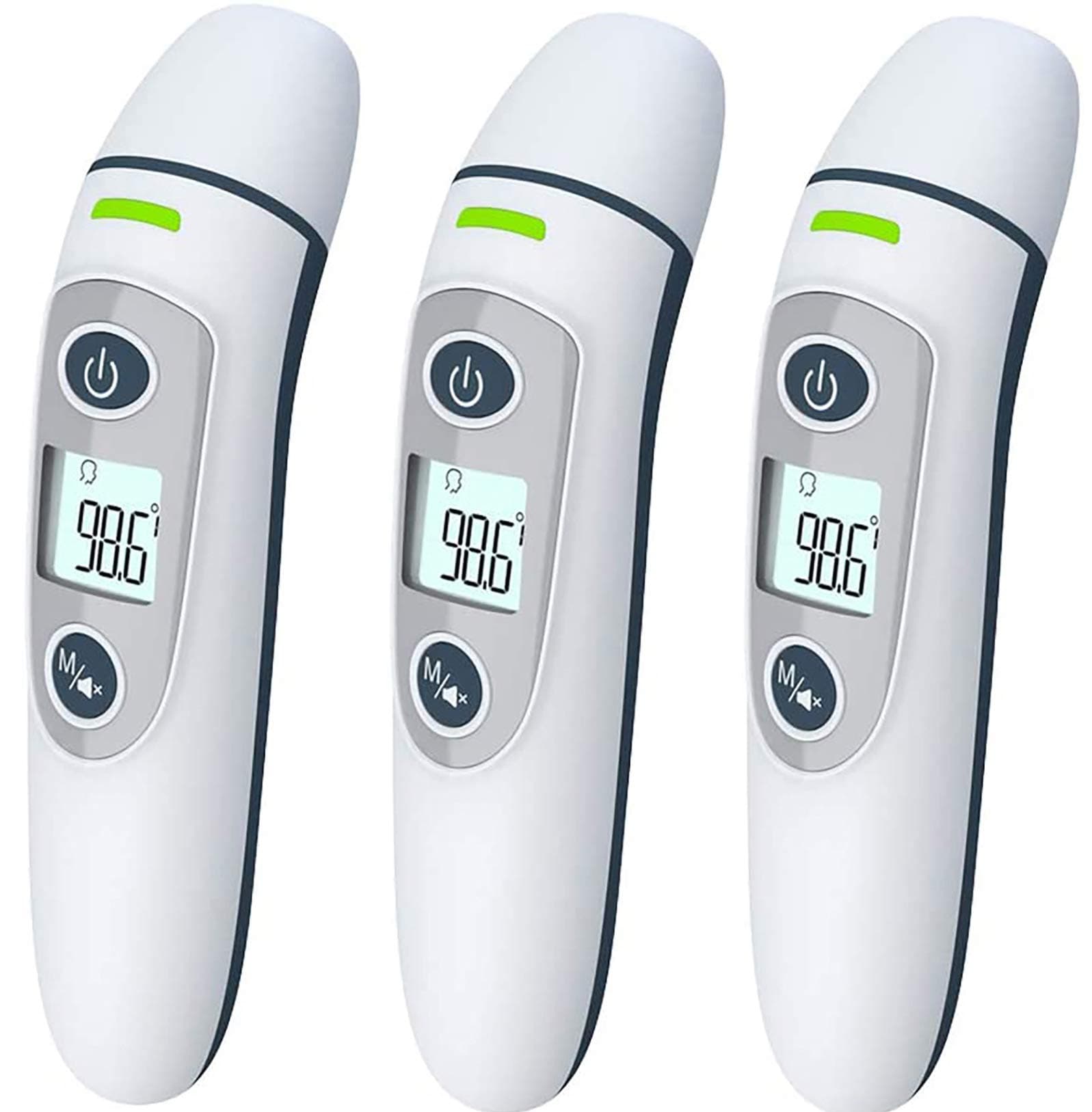 3 Pack Ear Forehead Thermometer Digital Infrared Temporal Thermometer with Fever Alarm and Memory Function – Ideal for Babies, Infants, Children, Adults, Indoor, and Outdoor Use (Gray) (Gray)