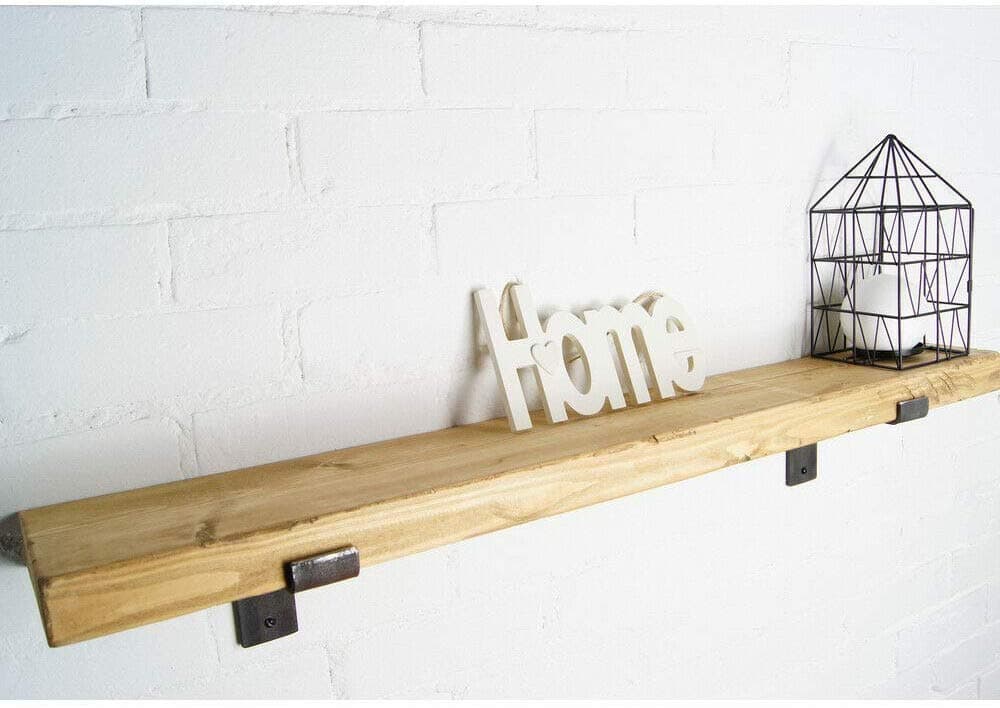 Industrial Rustic Scaffold Board Wall Shelf Shelves All Fixings & 2 Down Metal Brackets Included, Heavy Duty Shabby Chic Shelving For Home Organisation & Storage (Sanded Only, 90cm (0.9m) ~ 35.5")