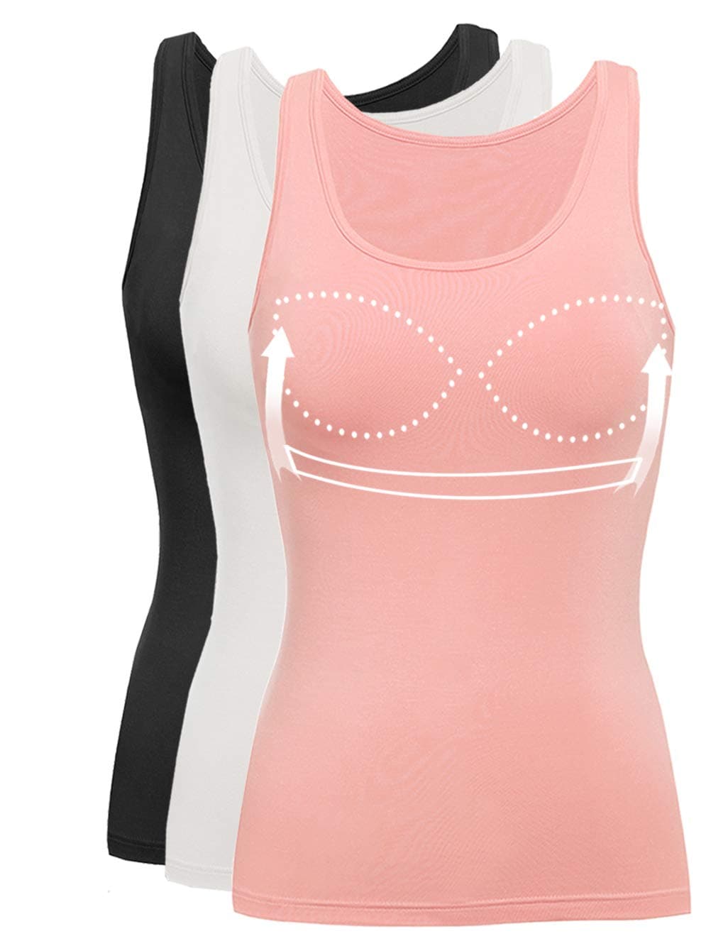 Tank Tops for Women Basic Camisole with Built in Bra Casual Wide Strap Sleeveless Layer Top for Summer