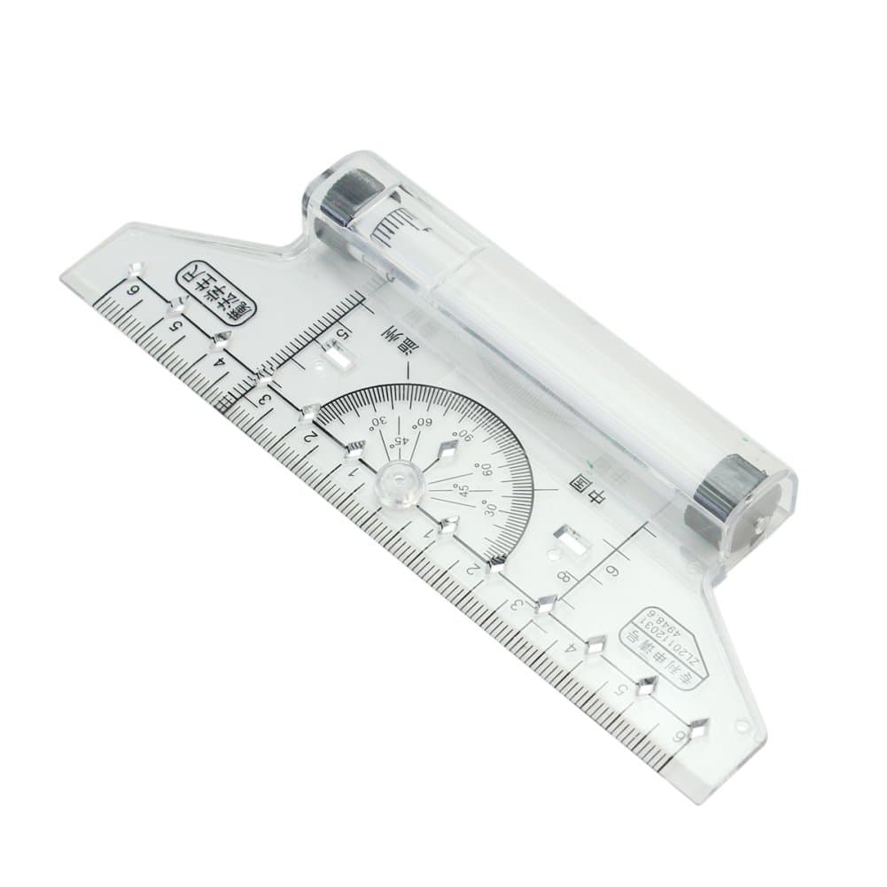 Multi-purpose Metric Rolling Ruler Measuring Protractor Drawing Tool School Office Plastic