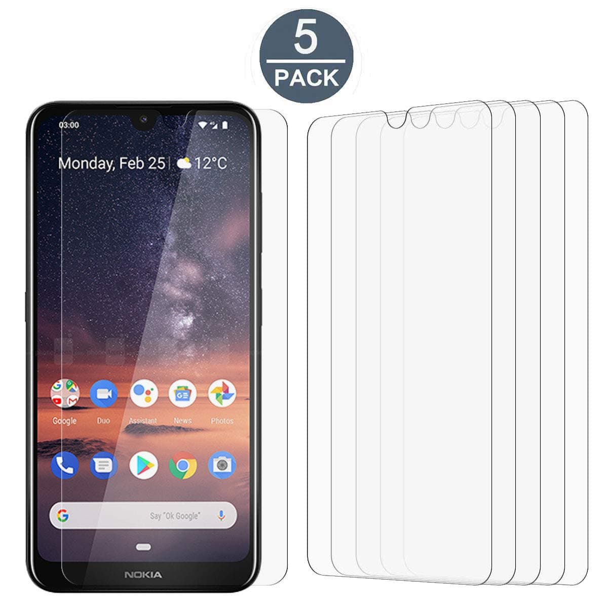 [5 Pack] Tonvizern Compatible for Nokia 3V / Nokia 3.2 / Nokia 3 V High Definition Screen Protector Film [Not Glass]