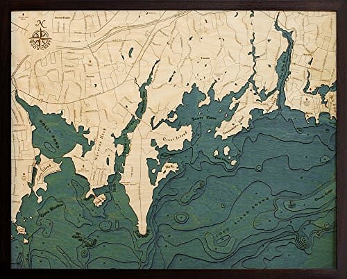 Darien, CT 3-D Nautical Wood Chart, 24.5" x 31"