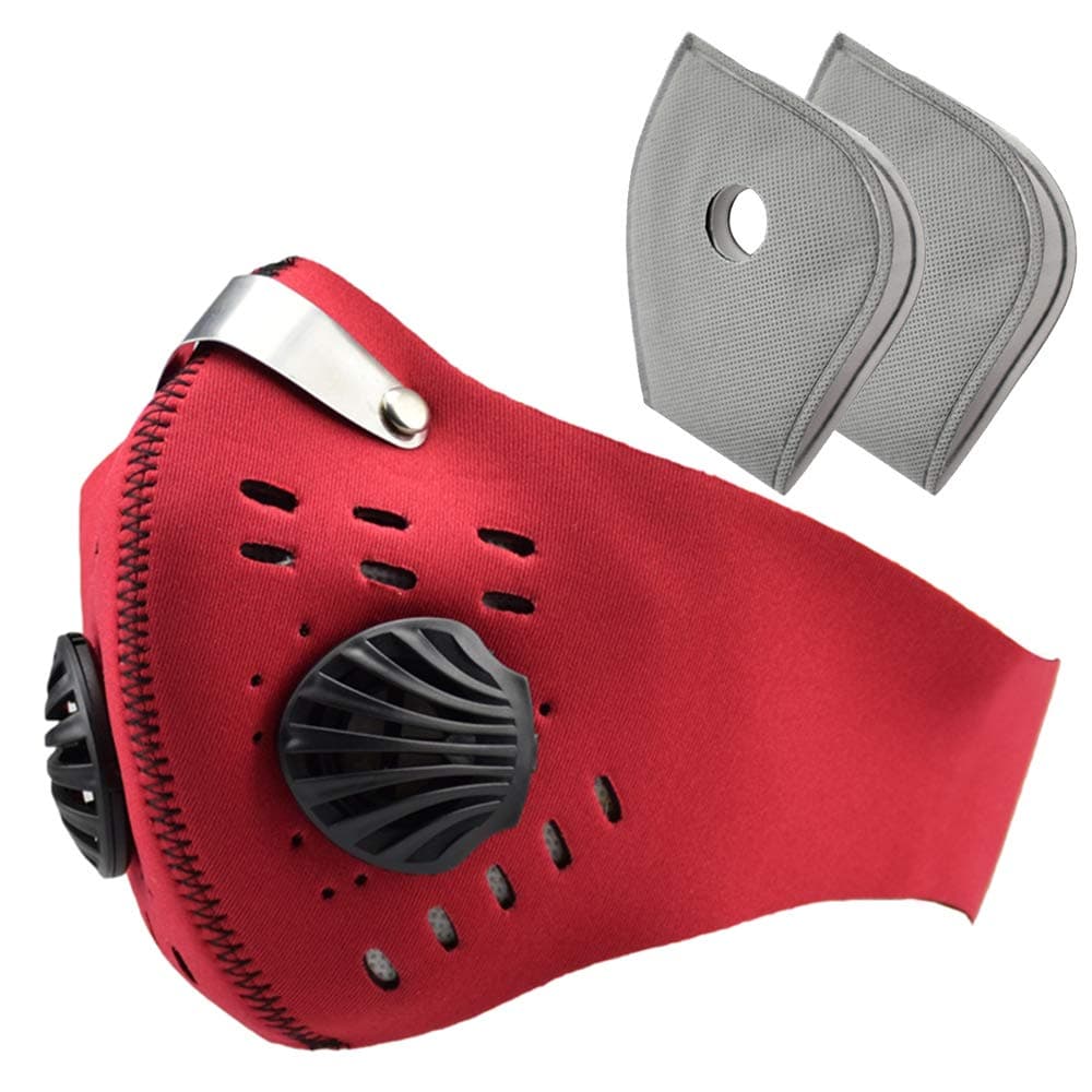Eonkoo Bike Windproof Face Shileds with 2 Filter, Neoprene Mesh Cycling Half Mouth Cover for Outdoor, Sports, Running, Unisex Breathable Dustproof Winter Spting Warmer-Carbon Protective Filter (Red)