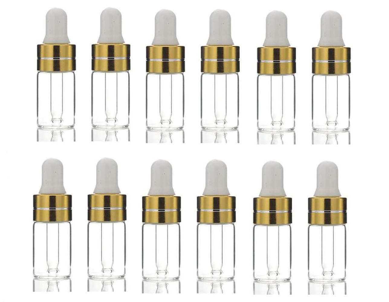VASANA 12PCS 3ml Empty Refill Mini Clear Glass Essential Oil Dropper Bottle Jars Sample Packing Vials with White Rubber Cap Cosmetic Perfume Sample Liquid Storage Holder Container Makepup Beauty Tool