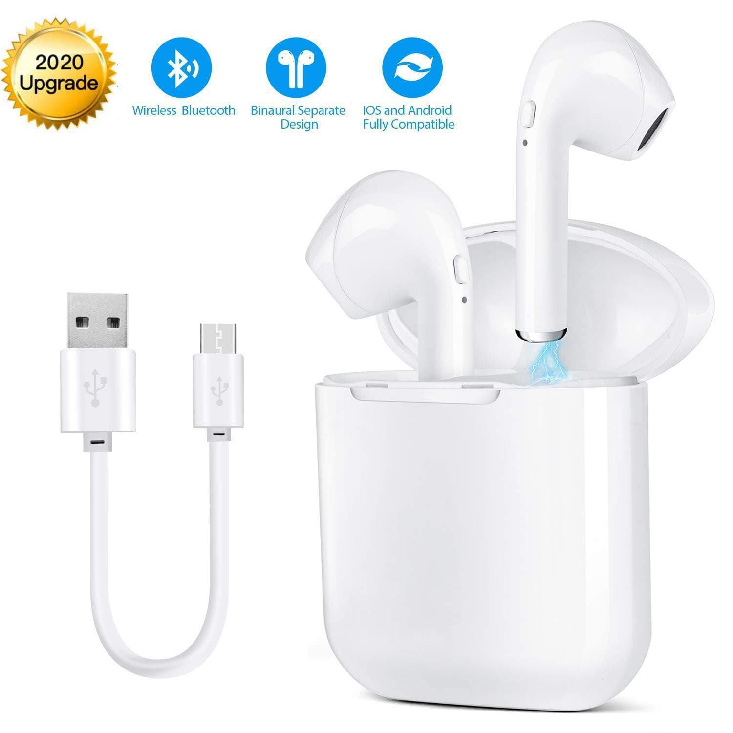 Wireless Earbuds, Bluetooth 5.0 In-Ear Headphones HD Stereo Sound Built-in Mic Earbuds Sports Headsets Auto Pairing With Charging Case, Waterproof Wireless Sports Earbuds for All Bluetooth Devices