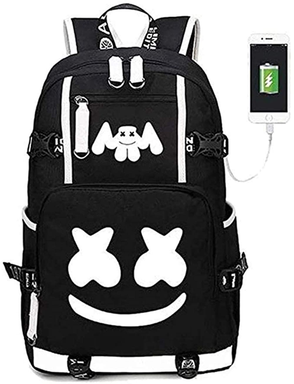 Luminous Backpack for Teens School Bag 25-35L Rucksack External USB and Headphone Port Travel Laptop Bag for Students (Demon)