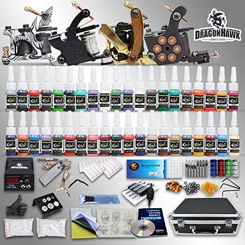 Professional Complete Tattoo Kit 4 Top Machine Gun 40 Color Ink 50 Needles Power Supply